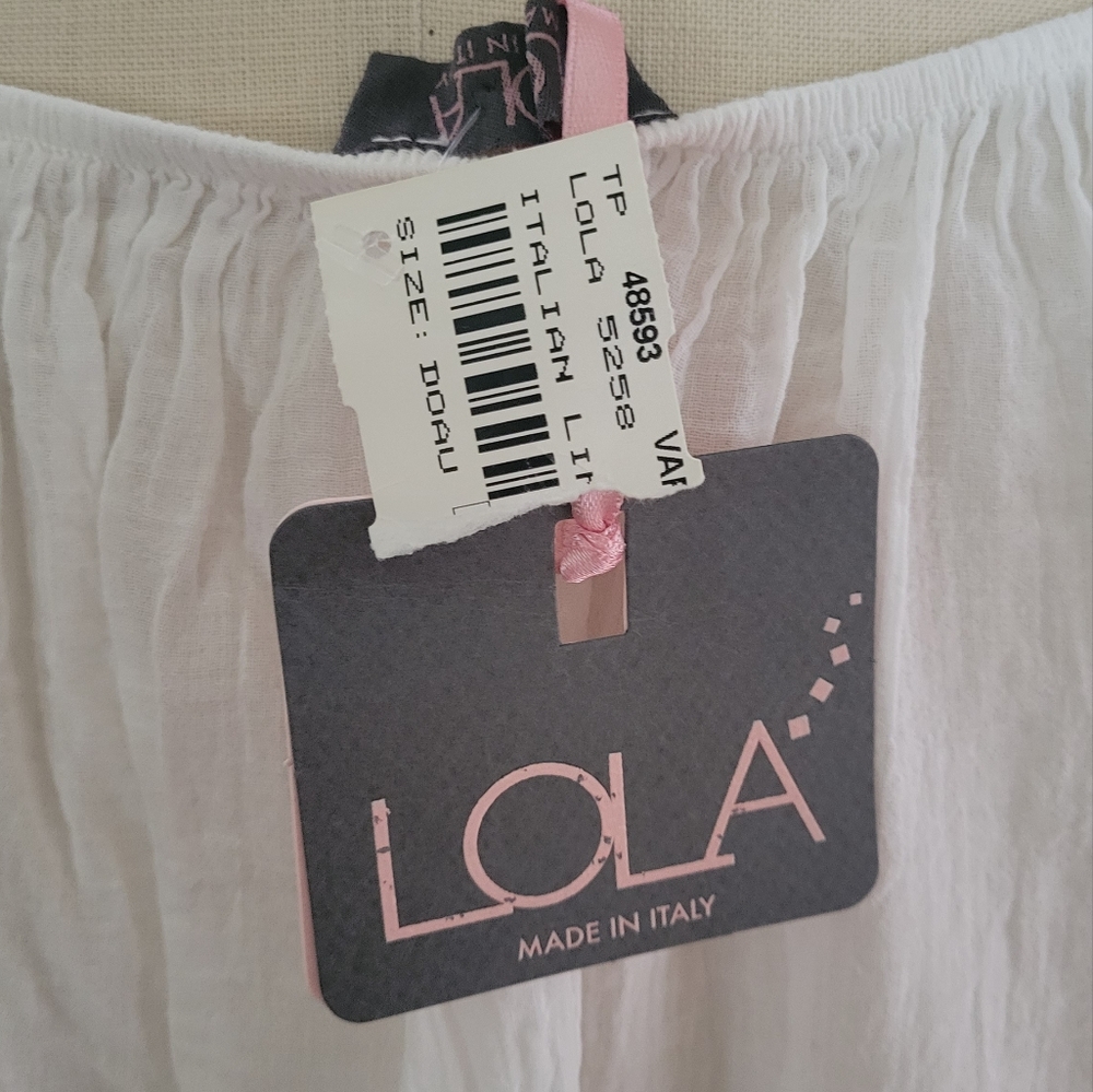 LOLA Linen Lace Blouse White Top Size Large - Picture 5 of 7